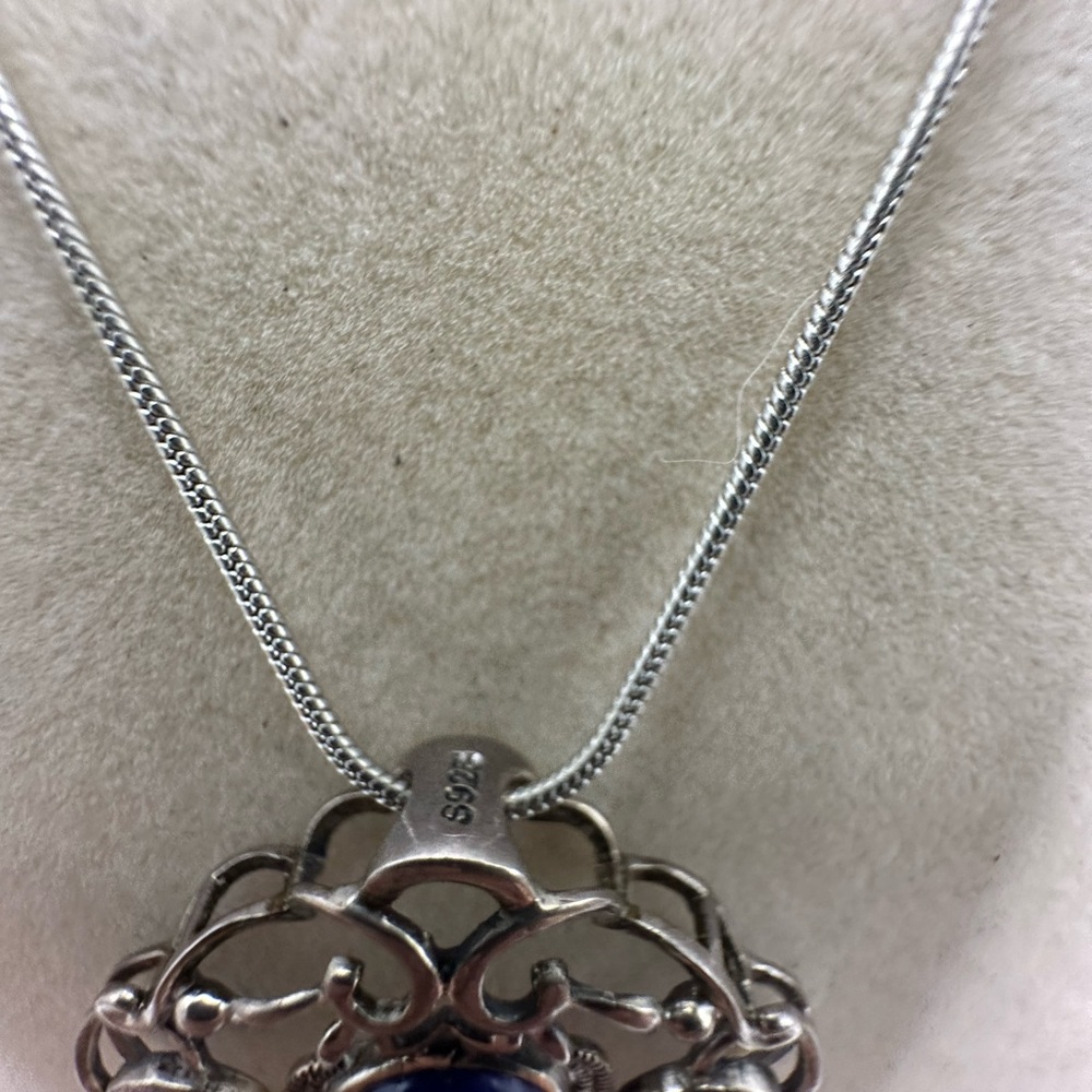 Lapis Lazuli Silver Pendant on Snake Chain - Picture 8 of 8